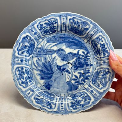 A Chinese blue and white 'Grasshopper and Butterfly' plate — photo 1