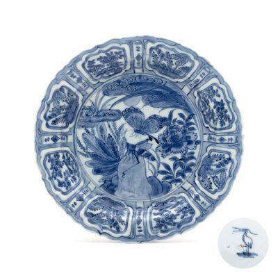 A Chinese blue and white 'Grasshopper and Butterfly' plate, Egret mark, Wanli