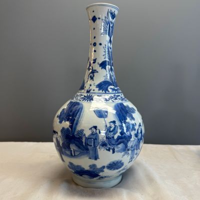 A Chinese blue and white 'Jiao You Dian Hua 郊遊点化' bottle vase — photo 3