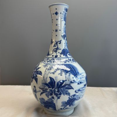 A Chinese blue and white 'Jiao You Dian Hua 郊遊点化' bottle vase — photo 6
