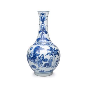 A Chinese blue and white 'Jiao You Dian Hua 郊遊点化' bottle vase — photo 1