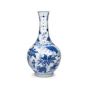 A Chinese blue and white 'Jiao You Dian Hua 郊遊点化' bottle vase — photo 2
