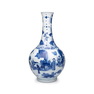 A Chinese blue and white 'Jiao You Dian Hua 郊遊点化' bottle vase — photo 4