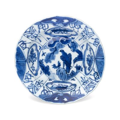 A Chinese blue and white 'Klapmuts' bowl with a bird of prey, Wanli
