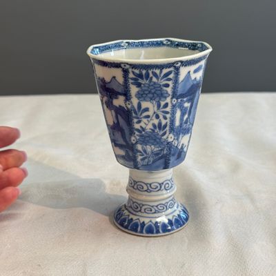 A Chinese blue and white ' Landscapes and Flowers' goblet — photo 3