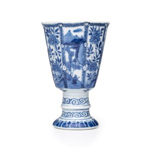 A Chinese blue and white ' Landscapes and Flowers' goblet — photo 1