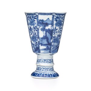 A Chinese blue and white ' Landscapes and Flowers' goblet — photo 3