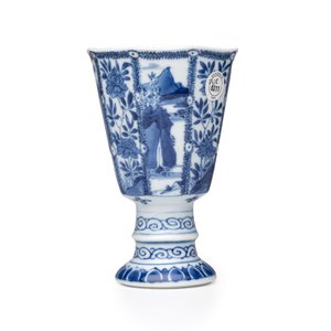 A Chinese blue and white ' Landscapes and Flowers' goblet — photo 5