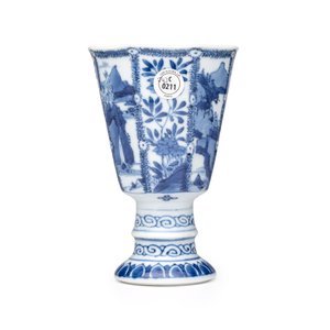 A Chinese blue and white ' Landscapes and Flowers' goblet — photo 6