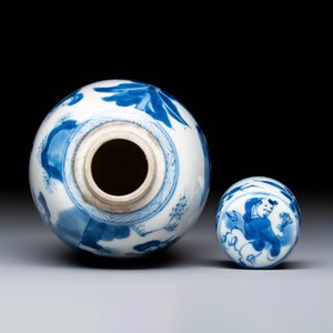 A Chinese blue and white 'Long Eliza' tea caddy and cover — foto 5