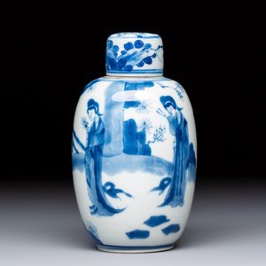 A Chinese blue and white 'Long Eliza' tea caddy and cover — foto 1