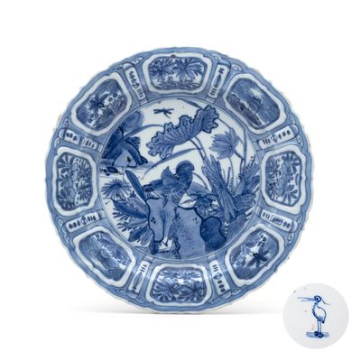 A Chinese blue and white 'Mandarin Duck' plate, Egret mark, Wanli