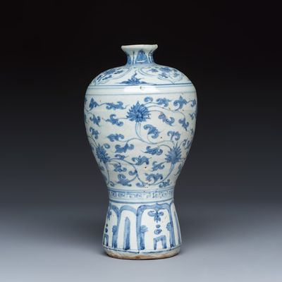 A Chinese blue and white 'Meiping' vase with lotus scrolls, Ming