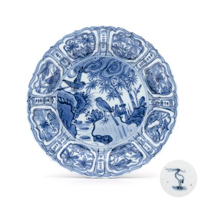 A Chinese blue and white 'Pair of Birds' plate, Egret mark, Wanli