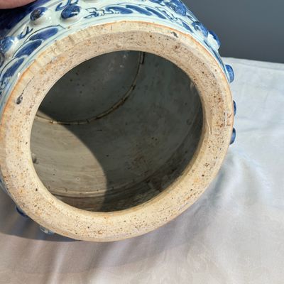 A Chinese blue and white 'Peacocks and Cranes' garden stool — 照片 12