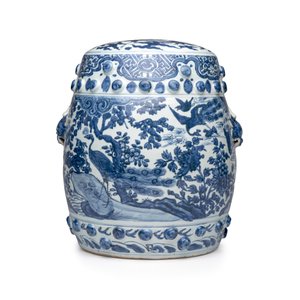 A Chinese blue and white 'Peacocks and Cranes' garden stool — 照片 4