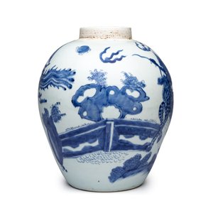 A Chinese blue and white 'Qilin, Phoenix and Magpie' jar — photo 4