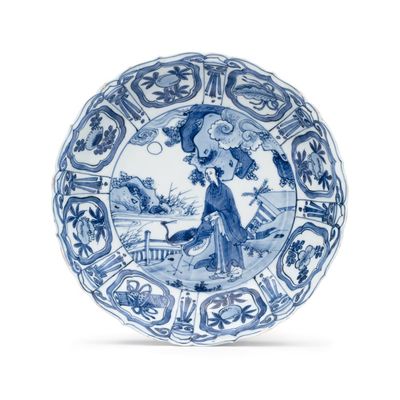 A Chinese blue and white 'Sage and Crane' plate, Wanli