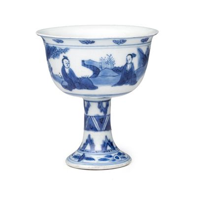A Chinese blue and white 'Scholars' stem cup, Chongzhen