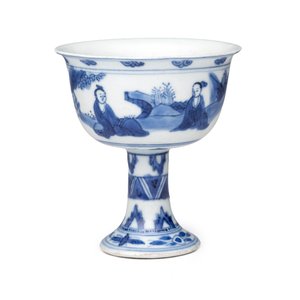 A Chinese blue and white 'Scholars' stem cup — photo 1