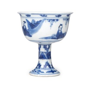 A Chinese blue and white 'Scholars' stem cup — photo 3