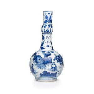 A Chinese blue and white 'Zhu Lin Qi Xian 竹林七賢' bottle vase — 照片 1