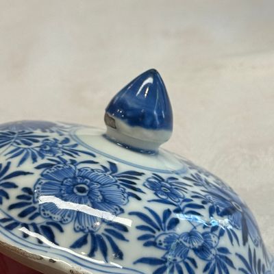 A Chinese blue and white beaker and cover with floral design — photo 31
