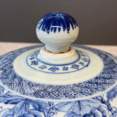 A Chinese blue and white cloche or domed cover with peonies — foto 6