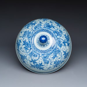 A Chinese blue and white cloche or domed cover with peonies — foto 6