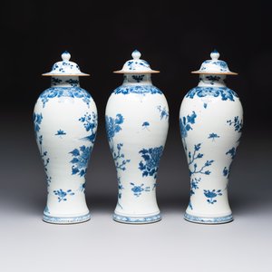 A Chinese blue and white five-piece garniture with birds among flowering branches — photo 4