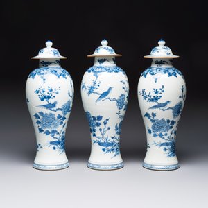 A Chinese blue and white five-piece garniture with birds among flowering branches — photo 5