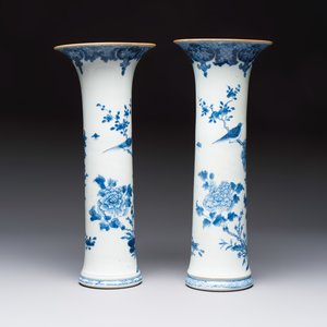 A Chinese blue and white five-piece garniture with birds among flowering branches — photo 10