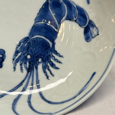 A Chinese blue and white ko-sometsuke 'Shrimps and Poem' plate — photo 7