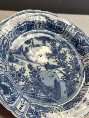 A Chinese blue and white plate with birds in a landscape — photo 6