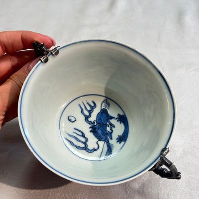 A Chinese blue and white silver-mounted 'Monkeys and Deer' bowl — foto 11