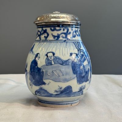 A Chinese blue and white silver-mounted 'Scholars' tankard — photo 5