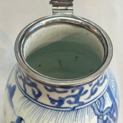 A Chinese blue and white silver-mounted 'Scholars' tankard — photo 9
