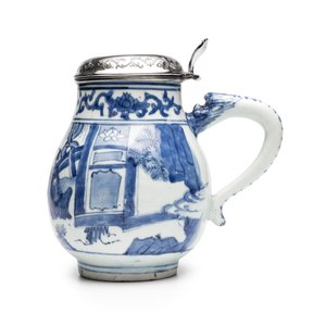 A Chinese blue and white silver-mounted 'Scholars' tankard — photo 2