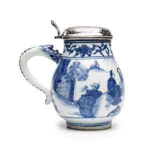 A Chinese blue and white silver-mounted 'Scholars' tankard — photo 4