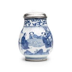 A Chinese blue and white silver-mounted 'Scholars' tankard — photo 5
