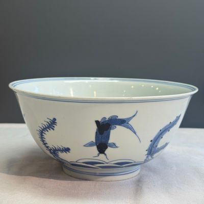 A Chinese blue, white and iron-red 'Fish among Aquatic Plants' bowl — 照片 1