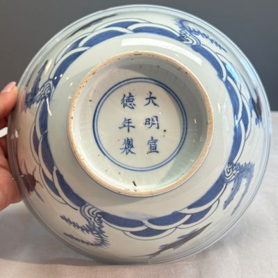 A Chinese blue, white and iron-red 'Fish among Aquatic Plants' bowl — 照片 11