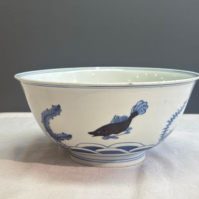A Chinese blue, white and iron-red 'Fish among Aquatic Plants' bowl — 照片 4