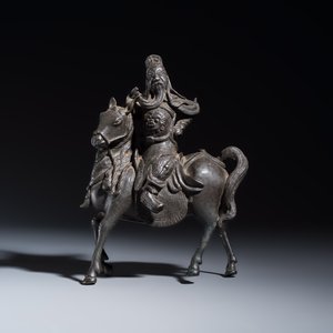 A Chinese bronze model of Guandi on horseback — photo 1