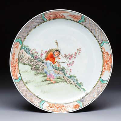 A Chinese famille rose 'Liuhai and the Three-Legged Toad' dish, 19th C.