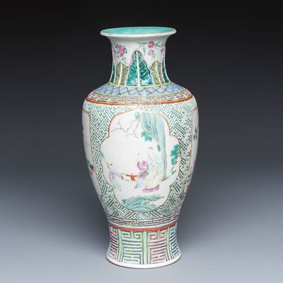 A Chinese famille rose 'Wang Xizhi 王羲之' vase, Qianlong mark, 19th C.