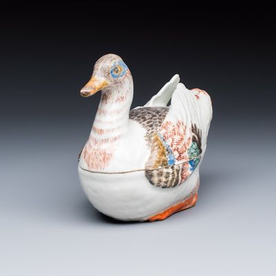 A Chinese famille rose duck-shaped tureen and cover, Qianlong