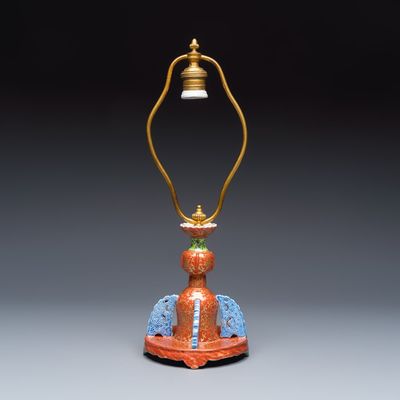A Chinese famille rose stand, later mounted as lamp, Qianlong/Jiaqing