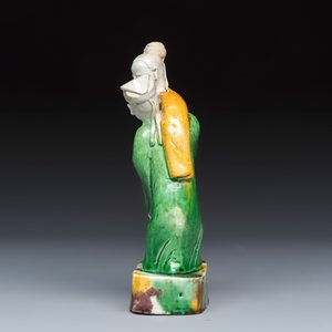 A Chinese famille verte sancai biscuit group of a man embracing a lady — photo 3
