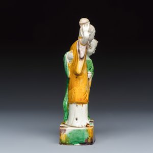A Chinese famille verte sancai biscuit group of a man embracing a lady — photo 5